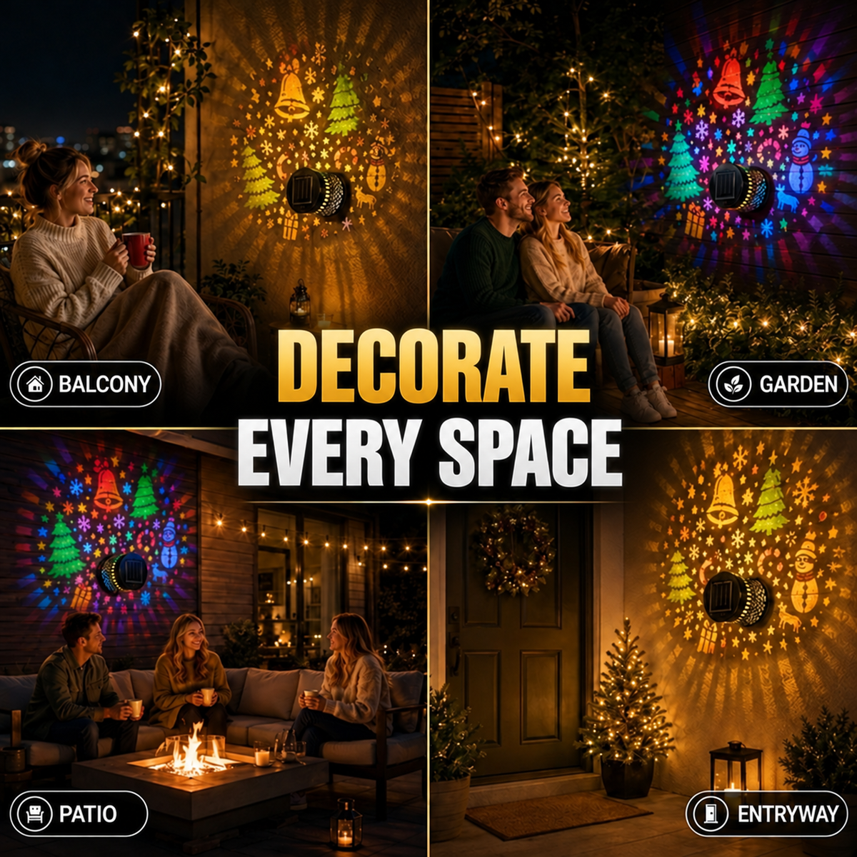 Decorative Wall Light: Festive Light Patterns, IP65, Auto-On At Night
