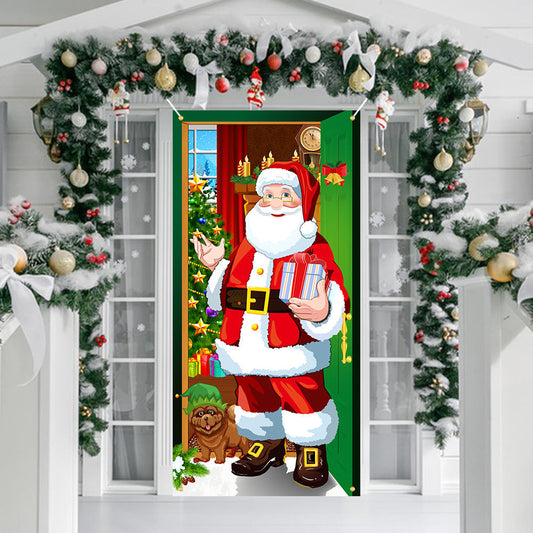 Christmas Santa Front Door Banner – Festive Santa Door Cover, Large Hanging Door Backdrop for Home Holiday Party, Xmas Porch Decor