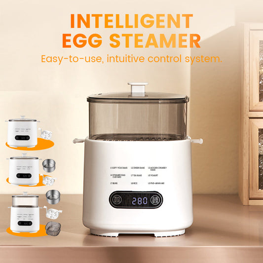 Mini Multi‑Functional Egg Cooker – Smart touch panel, 6‑egg capacity, boils, poaches, scrambles & steams. Perfect for quick breakfasts