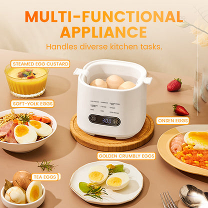 Mini Multi‑Functional Egg Cooker – Smart touch panel, 6‑egg capacity, boils, poaches, scrambles & steams. Perfect for quick breakfasts