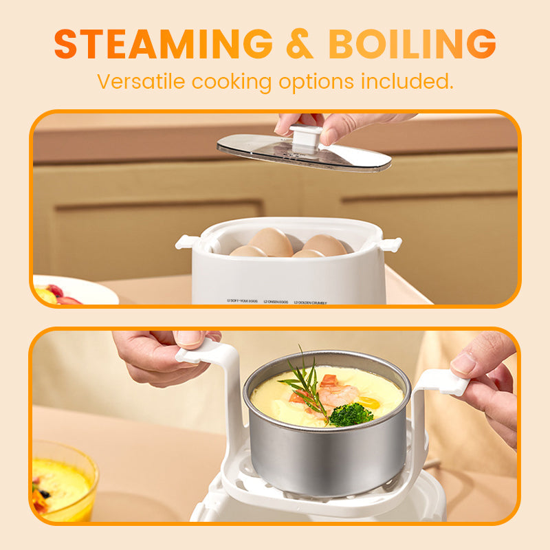 Mini Multi‑Functional Egg Cooker – Smart touch panel, 6‑egg capacity, boils, poaches, scrambles & steams. Perfect for quick breakfasts