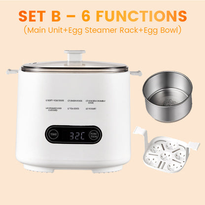 Mini Multi‑Functional Egg Cooker – Smart touch panel, 6‑egg capacity, boils, poaches, scrambles & steams. Perfect for quick breakfasts