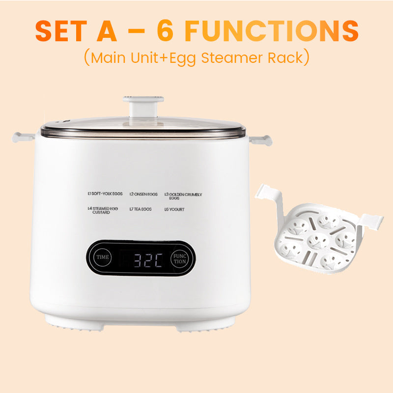 Mini Multi‑Functional Egg Cooker – Smart touch panel, 6‑egg capacity, boils, poaches, scrambles & steams. Perfect for quick breakfasts