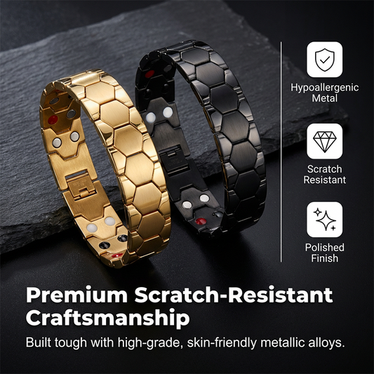 Men's Magnetic Soccer Bracelet: Hexagonal Design, Stainless Steel, Adjustable Links