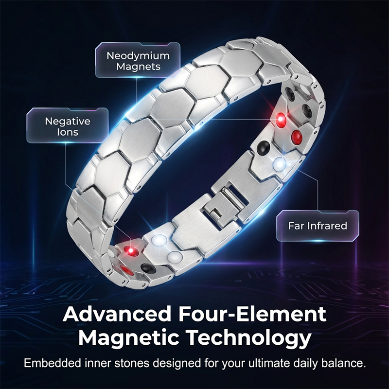 Men's Magnetic Soccer Bracelet: Hexagonal Design, Stainless Steel, Adjustable Links