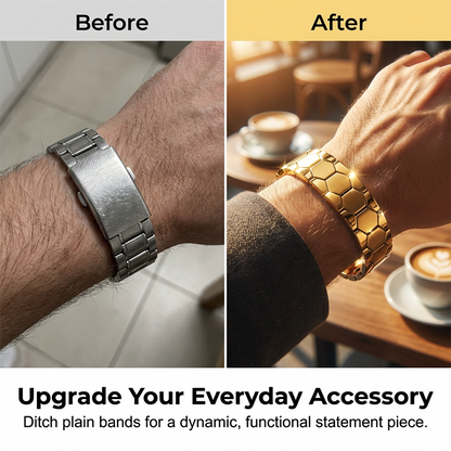 Men's Magnetic Soccer Bracelet: Hexagonal Design, Stainless Steel, Adjustable Links