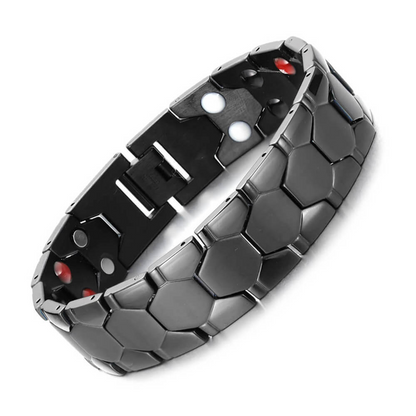 Men's Magnetic Soccer Bracelet: Hexagonal Design, Stainless Steel, Adjustable Links