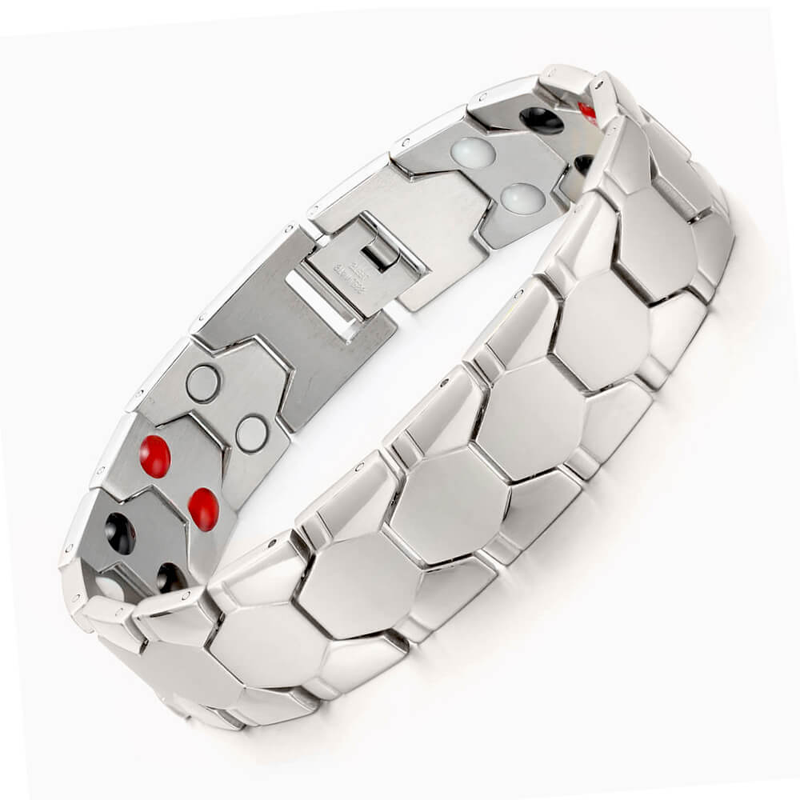 Men's Magnetic Soccer Bracelet: Hexagonal Design, Stainless Steel, Adjustable Links