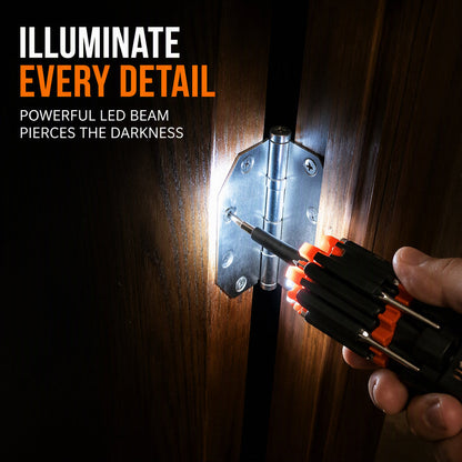 8-in-1 Folding Screwdriver – Built-In LED Work Light & Flashlight