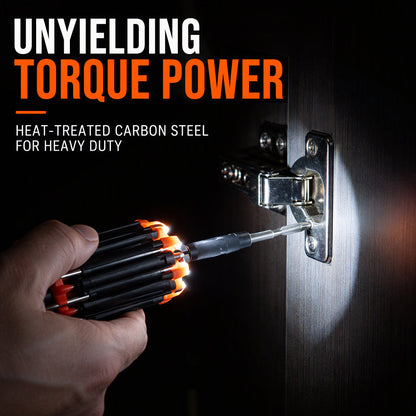8-in-1 Folding Screwdriver – Built-In LED Work Light & Flashlight