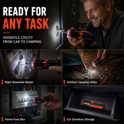 8-in-1 Folding Screwdriver – Built-In LED Work Light & Flashlight