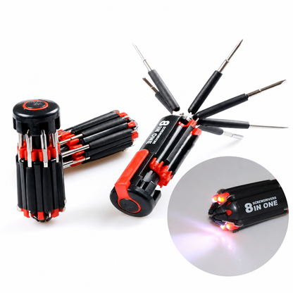 8-in-1 Folding Screwdriver – Built-In LED Work Light & Flashlight